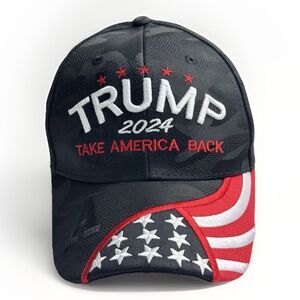 Trump 2024 “Take America Back” Hat – Black Camo USA Flag Snapback Cap